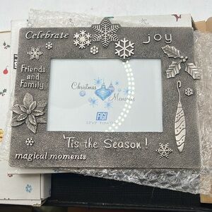 NWT Vintage Figi Lot Two Christmas Picture Frame Gray Tis Season 3.5 X 5 Metal